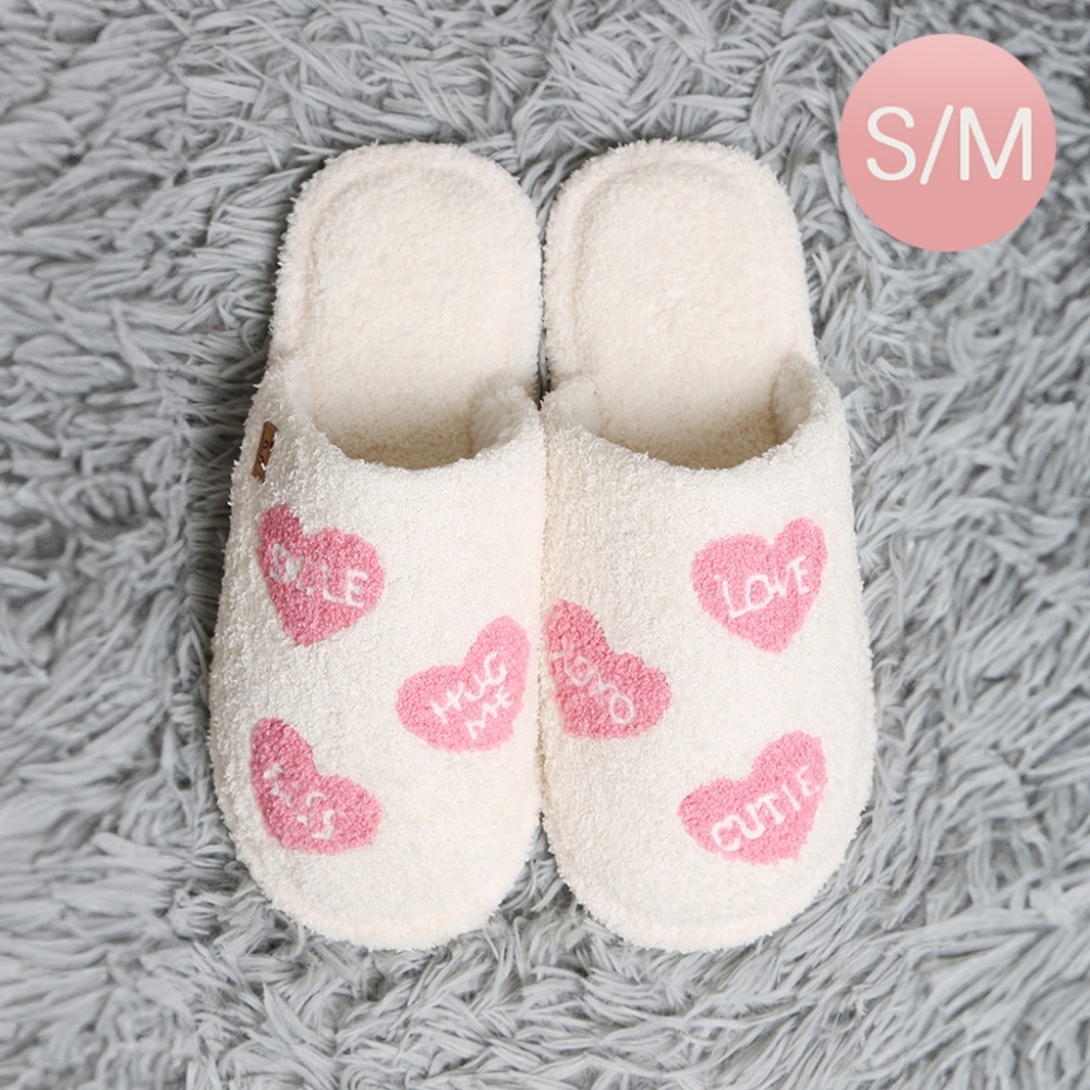 Pink Candy Heart Print Indoor Floor Slippers Soft Small Medium Valentines Day
